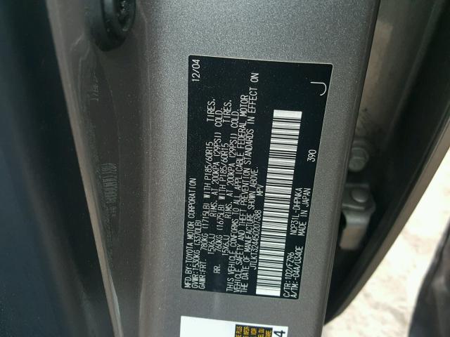 JTLKT324450207388 - 2005 TOYOTA SCION XB Gris foto 10
