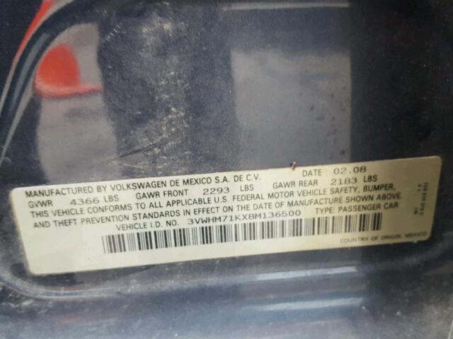 3VWHM71KX8M136500 - 2008 VOLKSWAGEN JETTA S 蓝色 照片 10