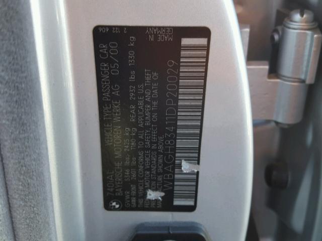 WBAGH83411DP20029 - 2001 BMW 740 IL Արծաթագույն լուսանկար 10