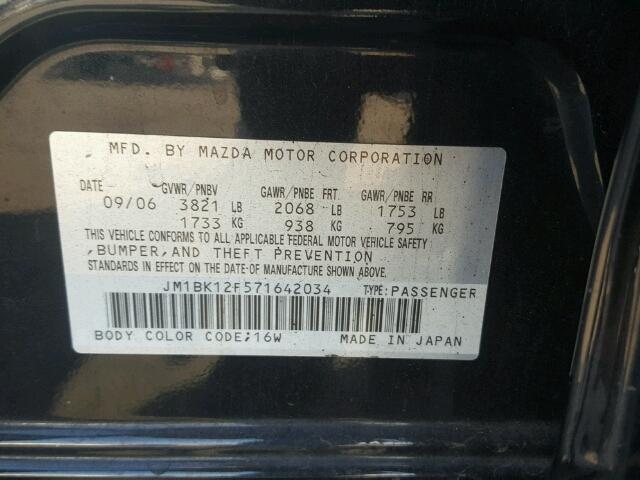 JM1BK12F571642034 - 2007 MAZDA 3 I BLACK photo 10