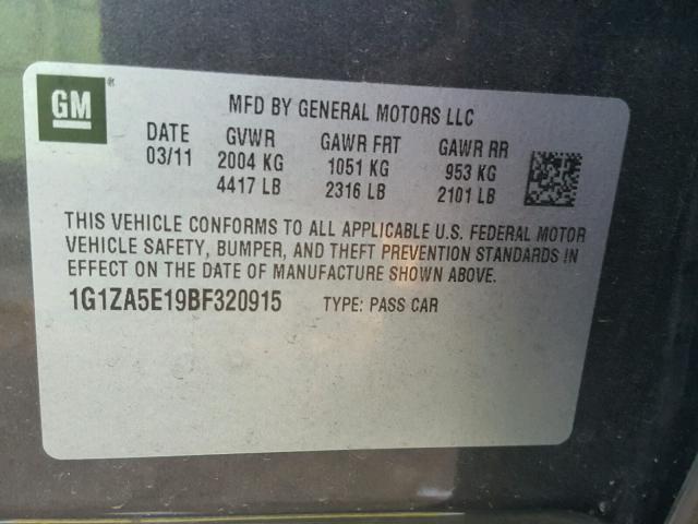 1G1ZA5E19BF320915 - 2011 CHEVROLET MALIBU LS GRAY photo 10