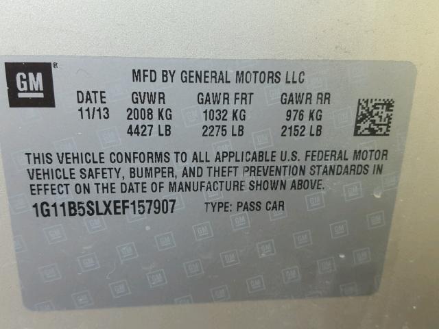 1G11B5SLXEF157907 - 2014 CHEVROLET MALIBU LS TAN photo 10