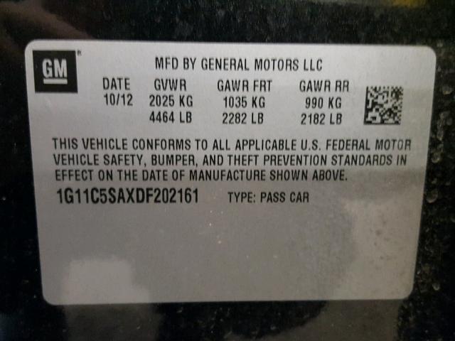 1G11C5SAXDF202161 - 2013 CHEVROLET MALIBU 1LT 黑色 照片 10