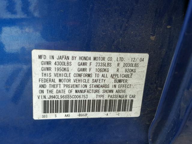 JH4CL96885C006753 - 2005 ACURA TSX BLUE photo 10