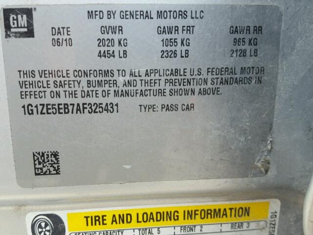 1G1ZE5EB7AF325431 - 2010 CHEVROLET MALIBU LTZ SILVER photo 10