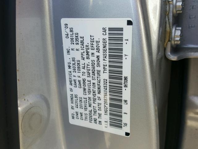 1HGCP26879A145322 - 2009 HONDA ACCORD EXL SILVER photo 10