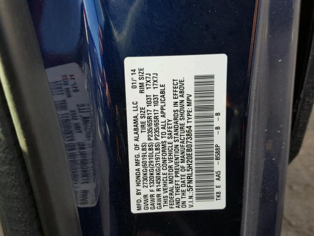 5FNRL5H20EB073864 - 2014 HONDA ODYSSEY LX BLUE photo 10