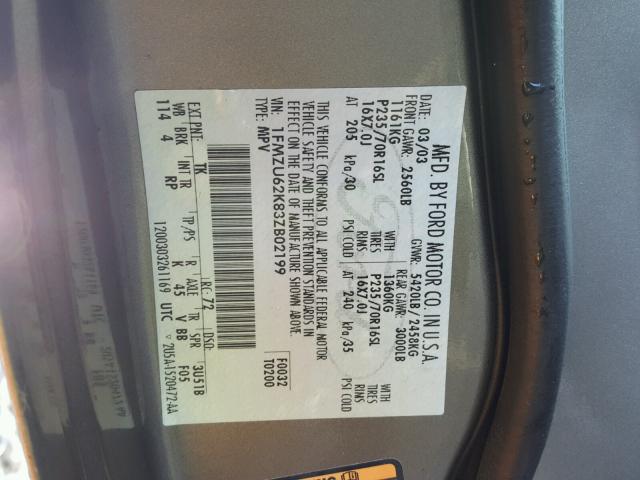 1FMZU62K83ZB02199 - 2003 FORD EXPLORER X GOLD photo 10