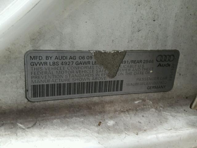 WAUBFAFL6AN002920 - 2010 AUDI A4 PREMIUM WHITE photo 10