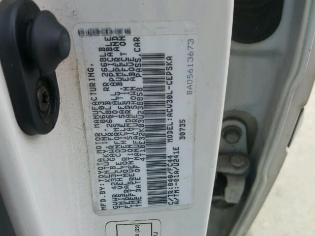 4T1BE32K83U238858 - 2003 TOYOTA CAMRY LE WHITE photo 10