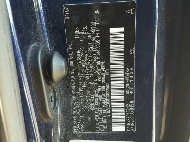 5TDZK23C87S022502 - 2007 TOYOTA SIENNA CE BLUE photo 10