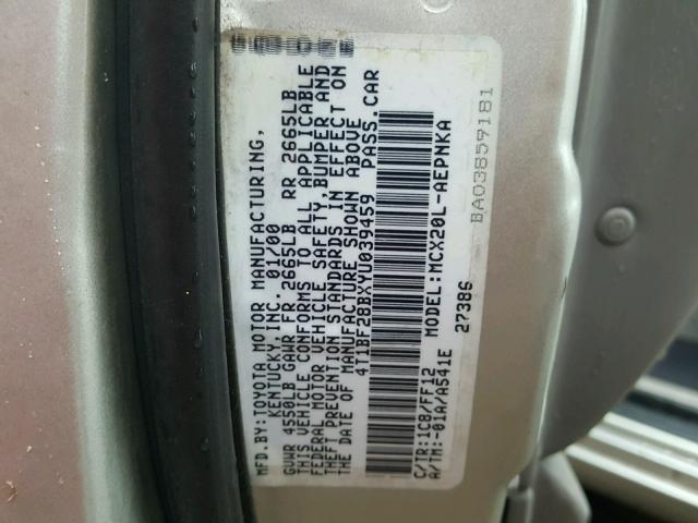 4T1BF28BXYU039459 - 2000 TOYOTA AVALON XL SILVER photo 10