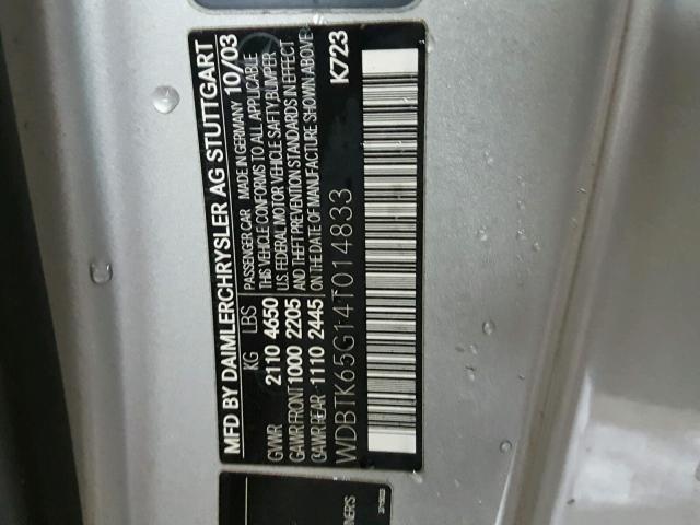 WDBTK65G14T014833 - 2004 MERCEDES-BENZ CLK 320 SILVER photo 10