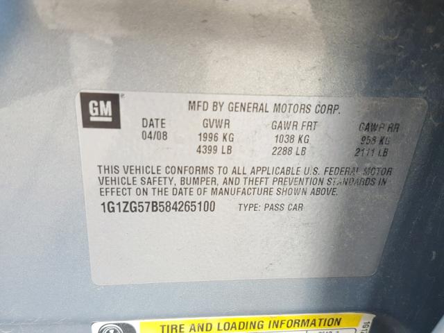 1G1ZG57B584265100 - 2008 CHEVROLET MALIBU LS 蓝色 照片 10