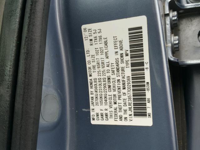 JHLRE38577C029369 - 2007 HONDA CR-V EX BLUE photo 10