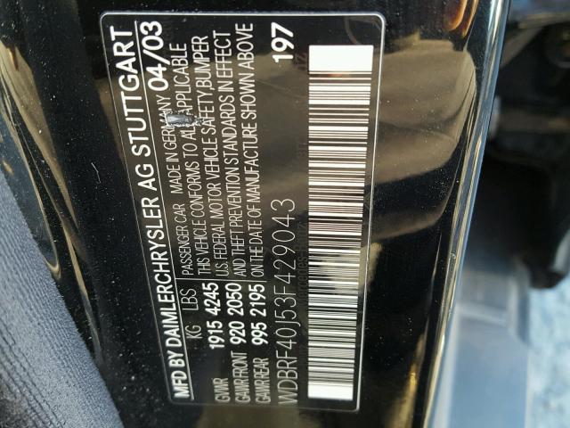 WDBRF40J53F429043 - 2003 MERCEDES-BENZ C 230K SPO BLACK photo 10