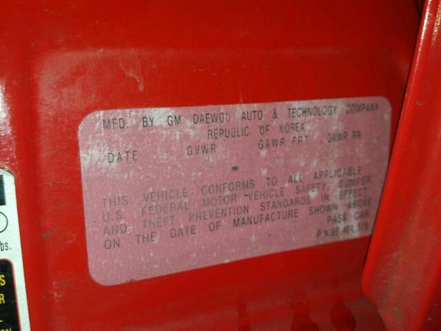 KL1TD62625B316072 - 2005 CHEVROLET AVEO BASE RED photo 10