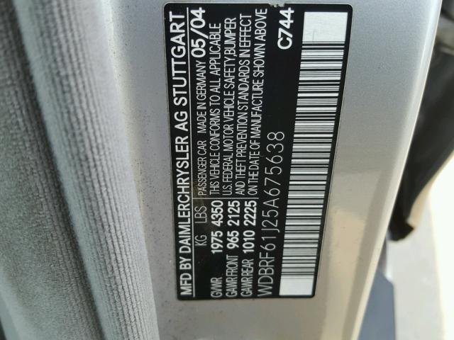 WDBRF61J25A675638 - 2005 MERCEDES-BENZ C 240 SILVER photo 10