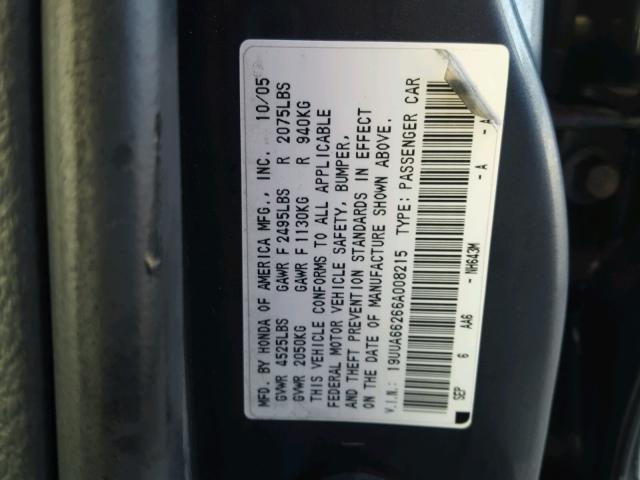 19UUA66266A008215 - 2006 ACURA 3.2TL GRAY photo 10