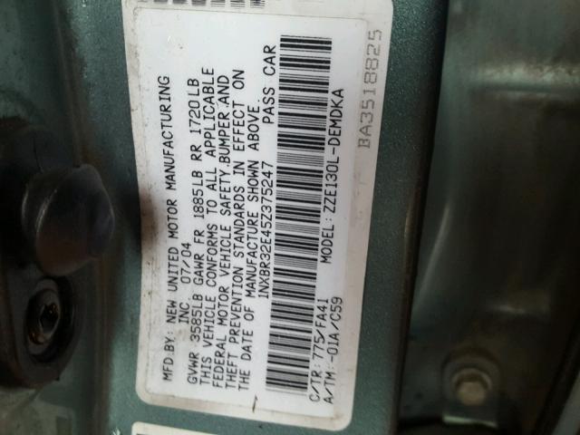 1NXBR32E45Z375247 - 2005 TOYOTA COROLLA CE BLUE photo 10