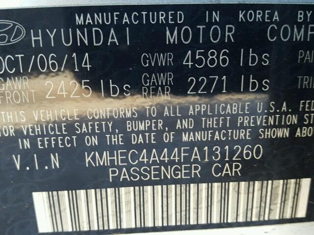 KMHEC4A44FA131260 - 2015 HYUNDAI SONATA HYB SILVER photo 10