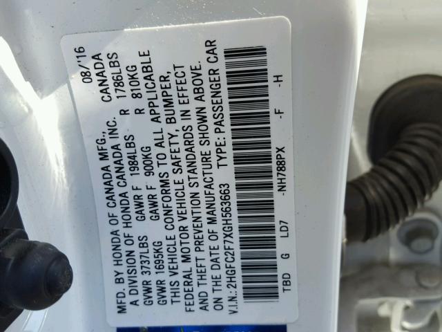2HGFC2F7XGH563663 - 2016 HONDA CIVIC EX თეთრი ფოტო 10