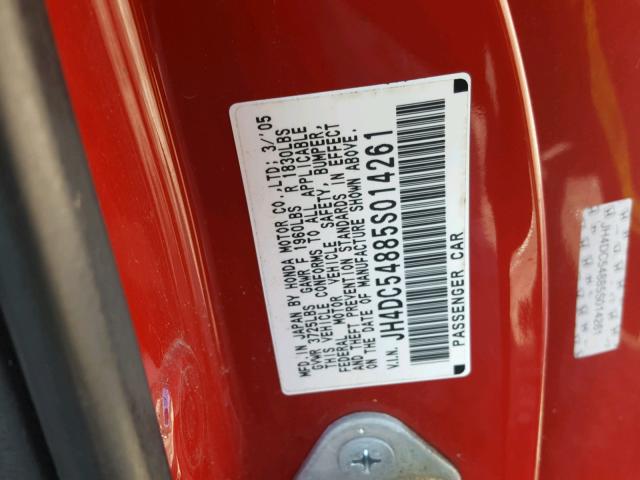 JH4DC54885S014261 - 2005 ACURA RSX RED photo 10