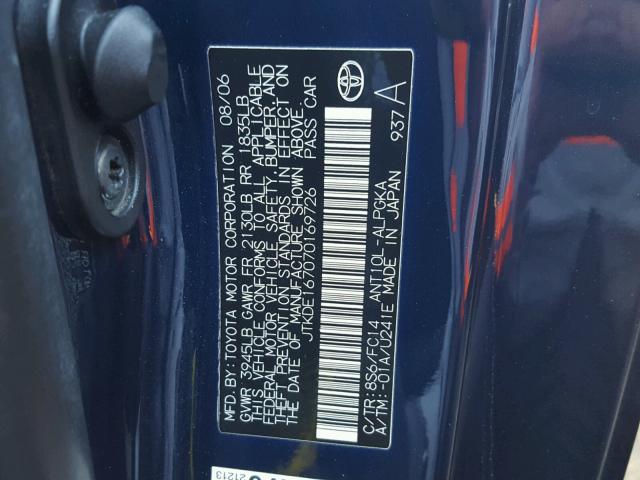 JTKDE167070169726 - 2007 TOYOTA SCION TC 蓝色 照片 10