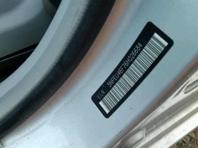 5NPEU46F76H026684 - 2006 HYUNDAI SONATA GLS SILVER photo 10