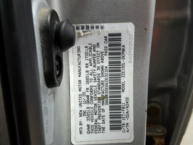 1NXBR32E66Z632104 - 2006 TOYOTA COROLLA CE SILVER photo 10