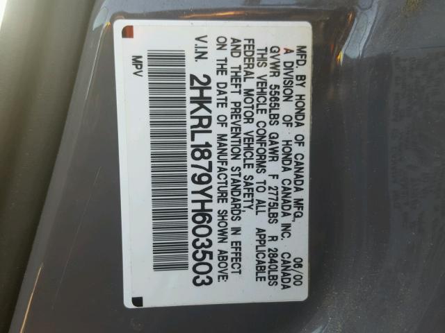 2HKRL1879YH603503 - 2000 HONDA ODYSSEY EX GRAY photo 10