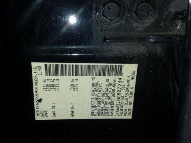 1N4AA51E29C827234 - 2009 NISSAN MAXIMA S BLACK photo 10