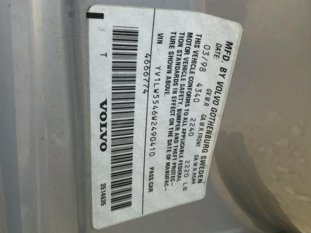 YV1LW5546W2490410 - 1998 VOLVO V70 GRAY photo 10