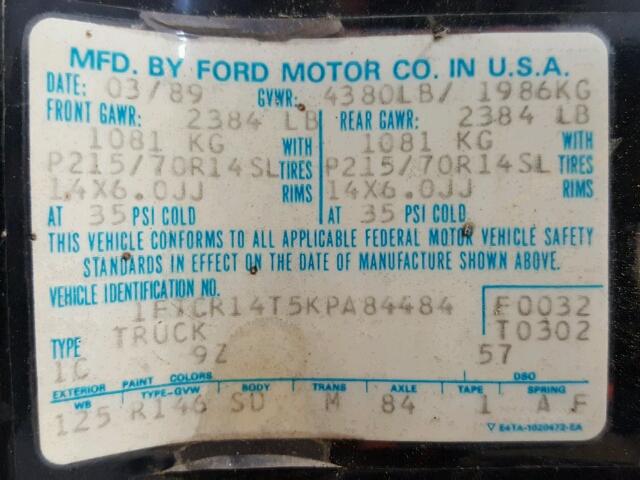 1FTCR14T5KPA84484 - 1989 FORD RANGER SUP BLACK photo 10