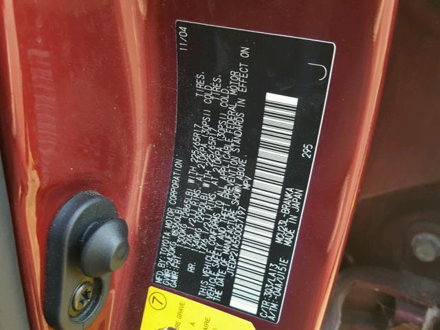 JTEDP21A550057197 - 2005 TOYOTA HIGHLANDER RED photo 10