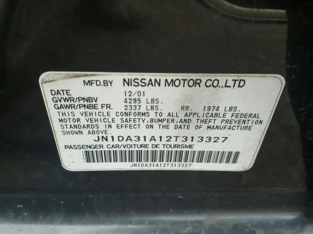 JN1DA31A12T313327 - 2002 NISSAN MAXIMA GLE CHARCOAL photo 10