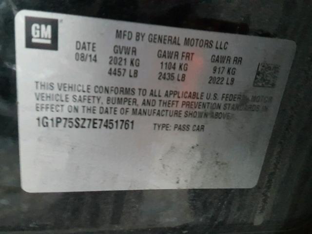 1G1P75SZ7E7451761 - 2014 CHEVROLET CRUZE BLACK photo 10