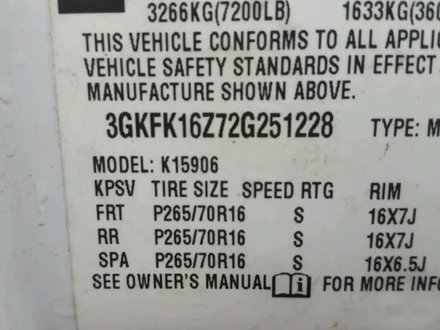 3GKFK16Z72G251228 - 2002 GMC YUKON XL K WHITE photo 10