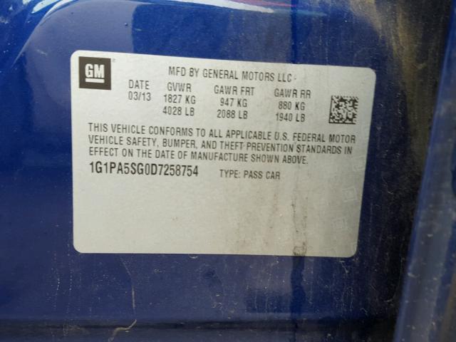 1G1PA5SG0D7258754 - 2013 CHEVROLET CRUZE LS BLUE photo 10