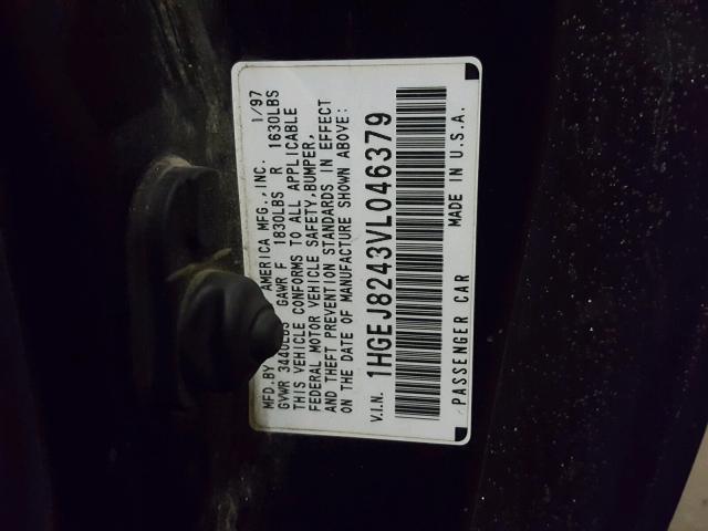 1HGEJ8243VL046379 - 1997 HONDA CIVIC EX 黑色 照片 10