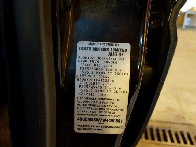 4S6CM58W7W4400861 - 1998 HONDA PASSPORT E 黑色 照片 10