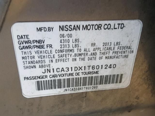 JN1CA31DX1T601240 - 2001 NISSAN MAXIMA GXE SILVER photo 10