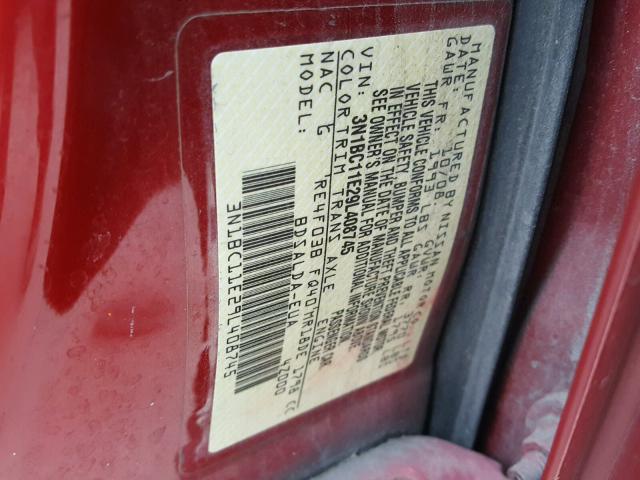 3N1BC11E29L408745 - 2009 NISSAN VERSA S RED photo 10