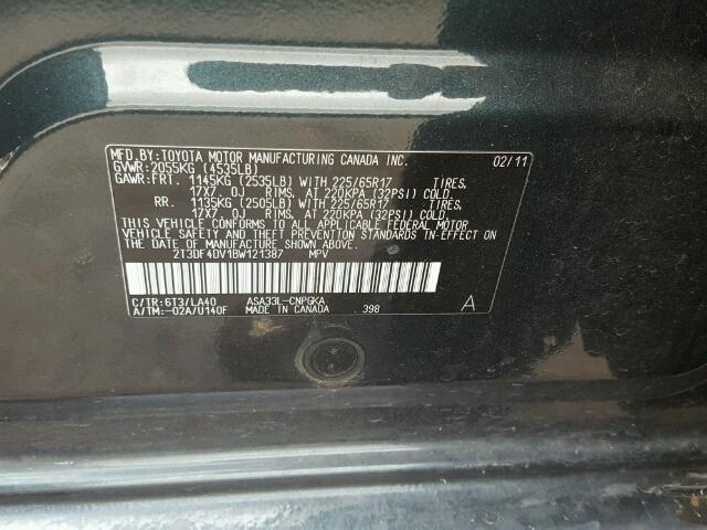 2T3DF4DV1BW121387 - 2011 TOYOTA RAV4 LIMIT GRAY photo 10