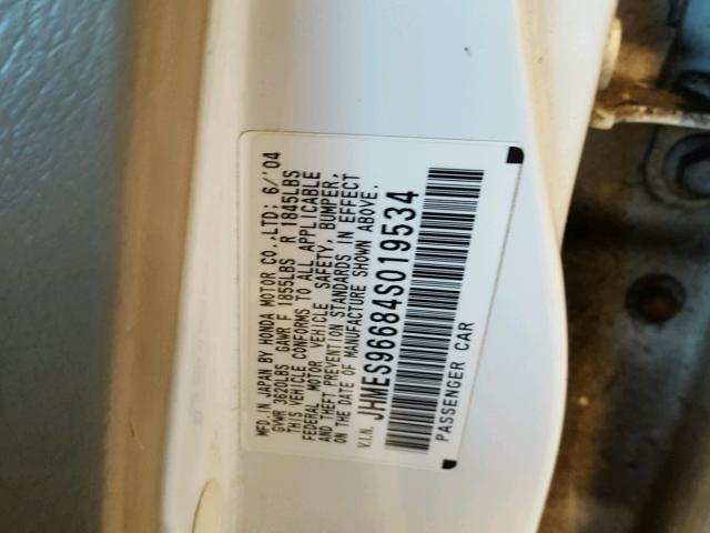 JHMES96684S019534 - 2004 HONDA CIVIC HYBR WHITE photo 10