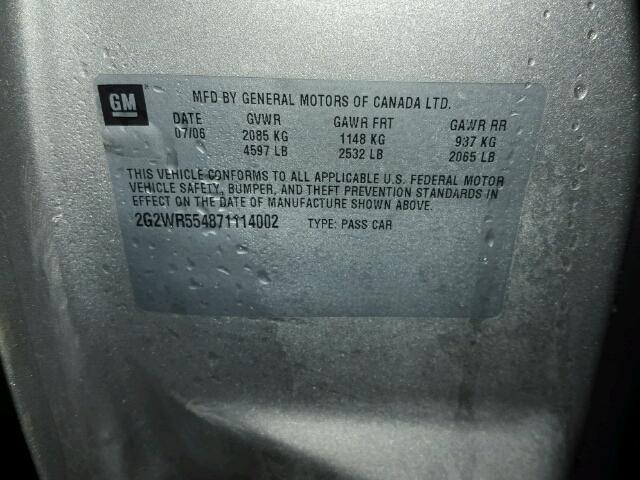 2G2WR554871114002 - 2007 PONTIAC GRAND PRIX ვერცხლისფერი ფოტო 10
