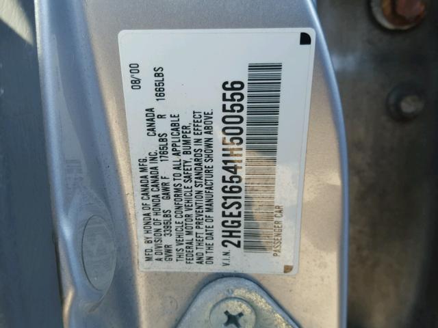 2HGES16541H500556 - 2001 HONDA CIVIC LX SILVER photo 10