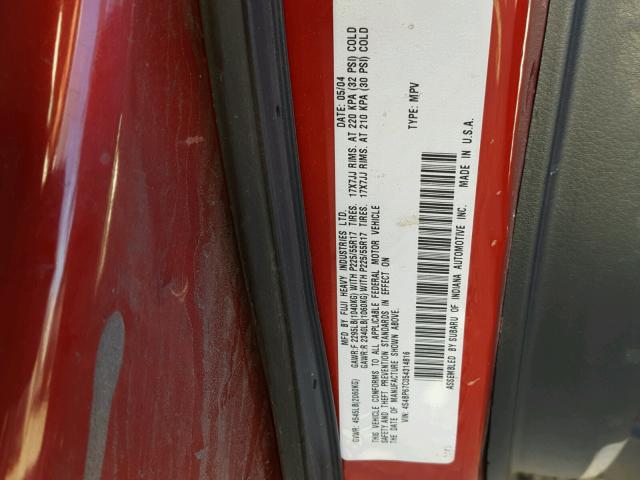 4S4BP67C054314816 - 2005 SUBARU LEGACY OUT RED photo 10