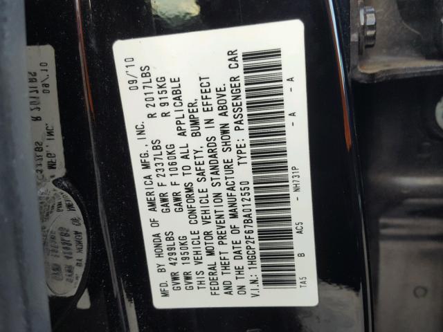 1HGCP2F67BA012550 - 2011 HONDA ACCORD SE BLACK photo 10