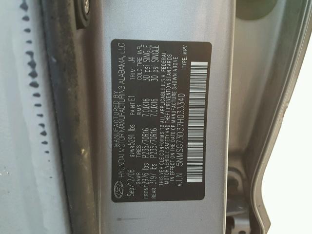 5NMSG73D37H033340 - 2007 HYUNDAI SANTA FE G SILVER photo 10